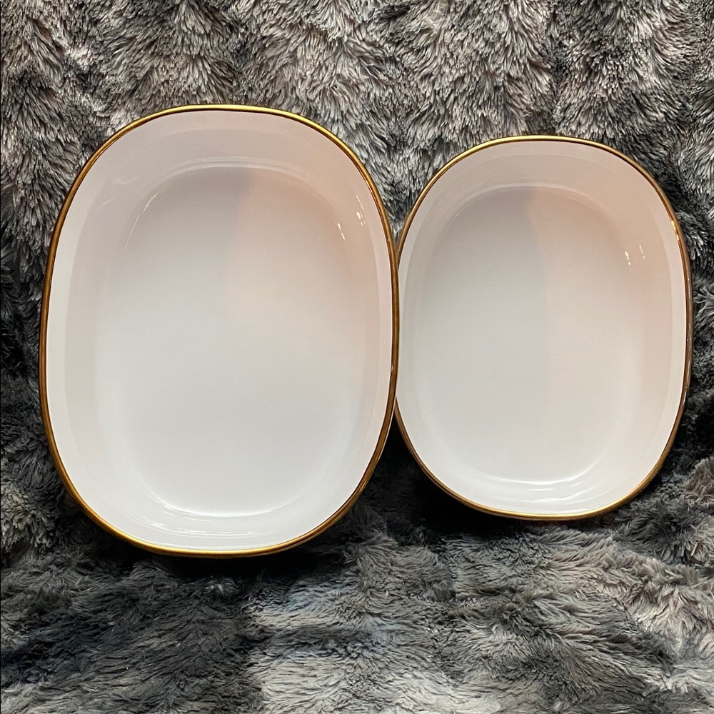 Vintage Corning ware French White casserole dishes with gold trim 2.8 L and 1.8 - Picture 2 of 16
